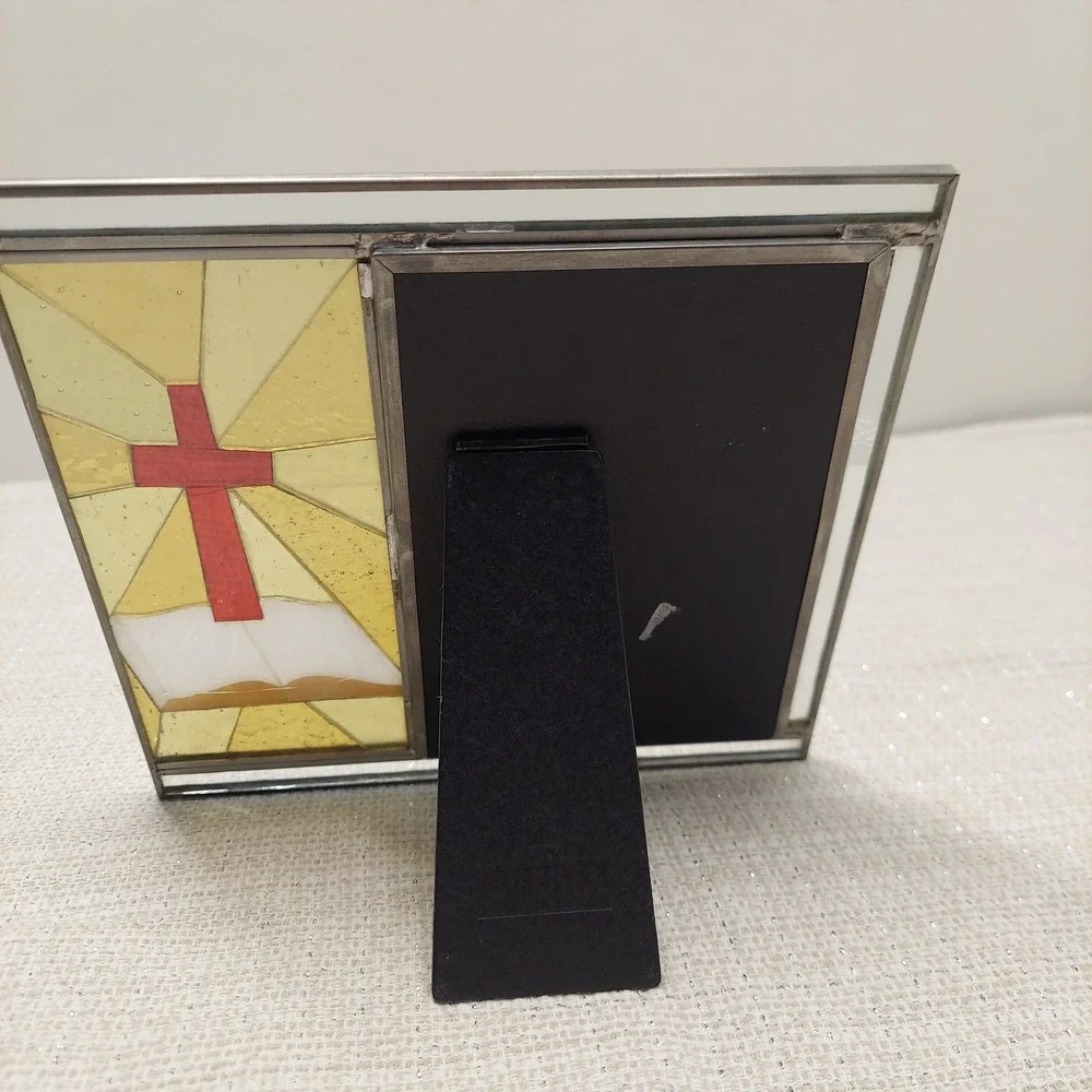 Burnes of Boston Stained Glass Cross‎ Bible Picture Frame 4x6 Religious Decor